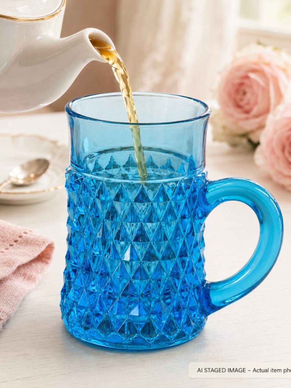 Vintage Indiana Glass Diamond Point Regal Blue Mug 4in Tankard Cup Tiara